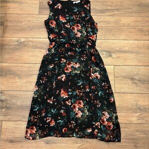 Charles Henry Black Floral Midi Dress